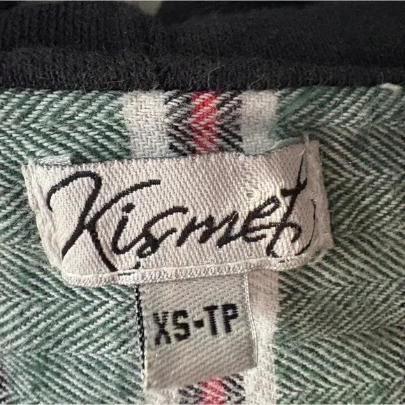 Kismet size xs Green Plaid Zip-Up Sweater Jacket gray hood fall campfire vibes - Picture 8 of 9